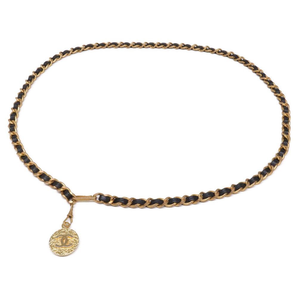 CHANEL Coco Medal Matelassé Chain Belt, Black x Gold, Women's